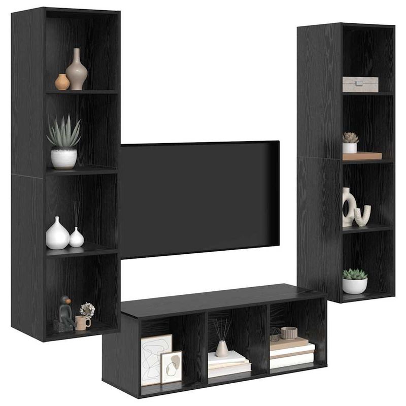 Casa si Gradina - Mobilier - Seturi de mobilier - Seturi living - Set dulap TV cu raft Pe perete 3 pcs Stejar negru 37 x 37 x 142.5 cm - Infinity.ro