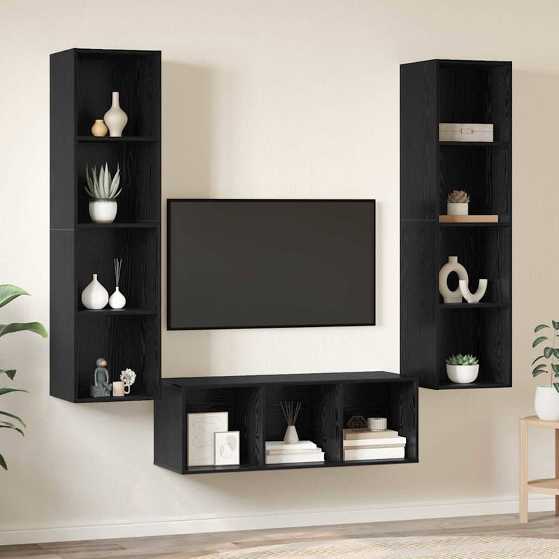 Casa si Gradina - Mobilier - Seturi de mobilier - Seturi living - Set dulap TV cu raft Pe perete 3 pcs Stejar negru 37 x 37 x 142.5 cm - Infinity.ro