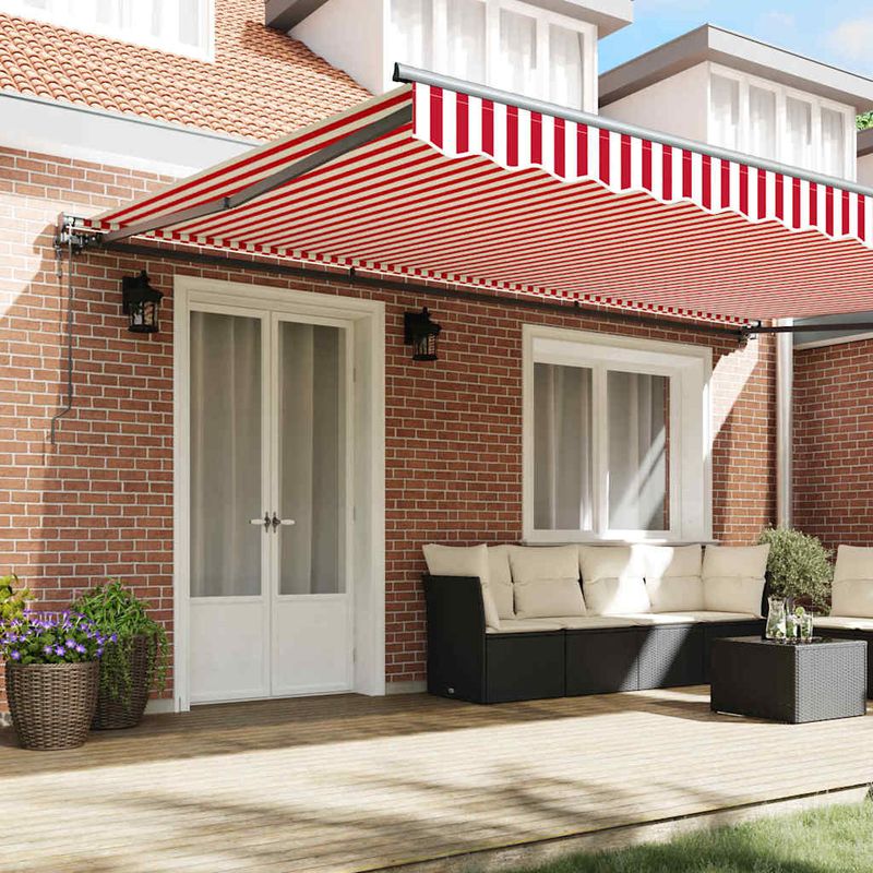 Casa si Gradina - Gradina si terasa - Umbrele si pavilioane - Pavilioane - Cortina Retractabila Manual Stripe Rosu si Alb 500x300 cm - Infinity.ro