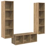 Casa si Gradina - Mobilier - Seturi de mobilier - Seturi living - Set dulap TV cu raft 3 pcs stejar artizanal 37 x 37 x 142.5 cm - Infinity.ro