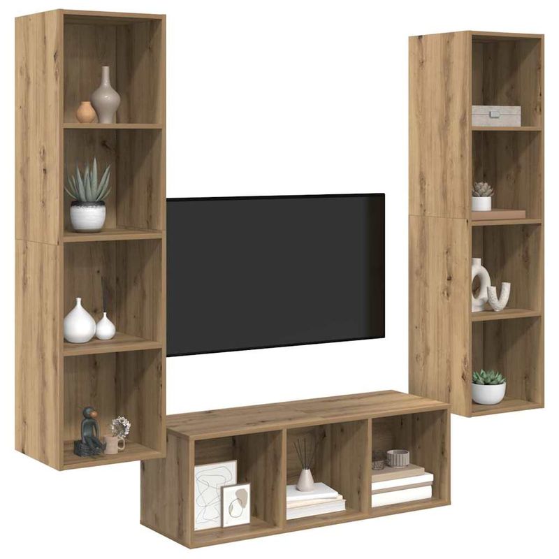 Casa si Gradina - Mobilier - Seturi de mobilier - Seturi living - Set dulap TV cu raft 3 pcs stejar artizanal 37 x 37 x 142.5 cm - Infinity.ro