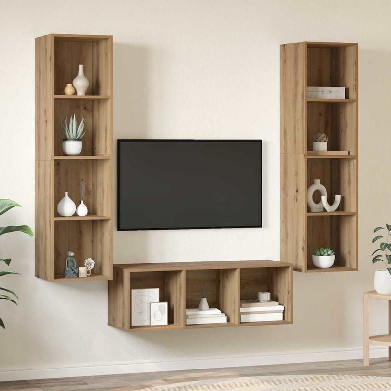 Casa si Gradina - Mobilier - Seturi de mobilier - Seturi living - Set dulap TV cu raft 3 pcs stejar artizanal 37 x 37 x 142.5 cm - Infinity.ro