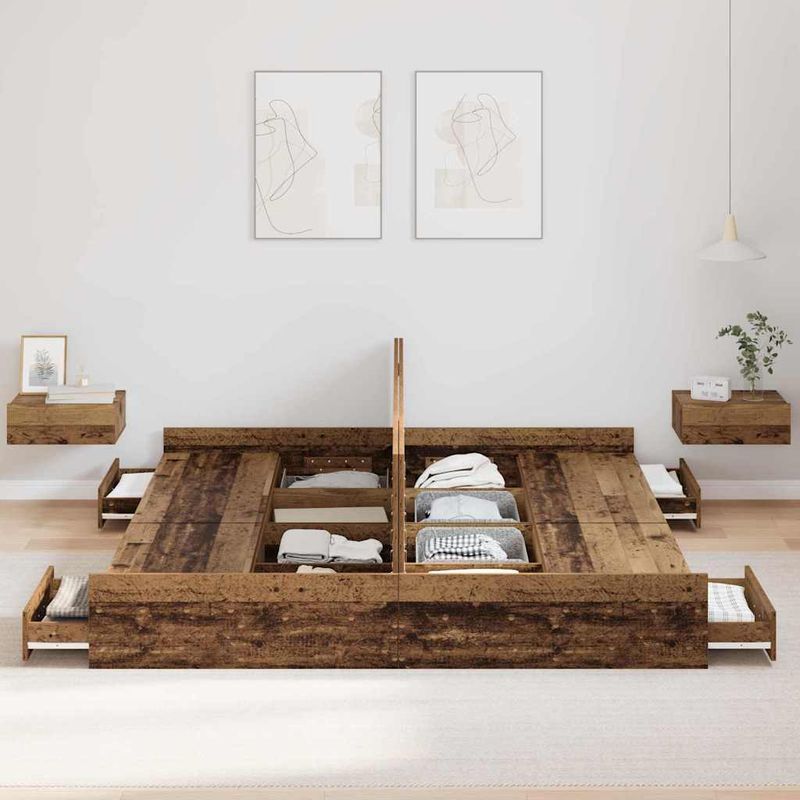 Casa si Gradina - Mobilier - Paturi si accesorii - Paturi - Cadru de pat cu depozitare cu sertar cu headboard Lemn vechi 180 x 200 cm - Infinity.ro