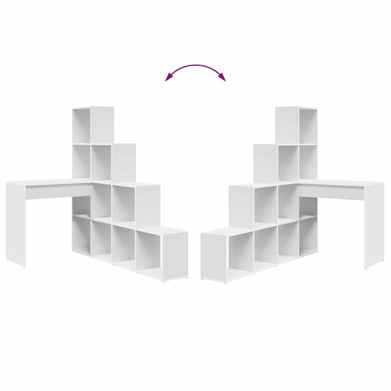 Casa si Gradina - Mobilier - Mese si birouri - Birouri - Birou de colt cu raft Alb Standard Lemn stratificat si MDF - Infinity.ro