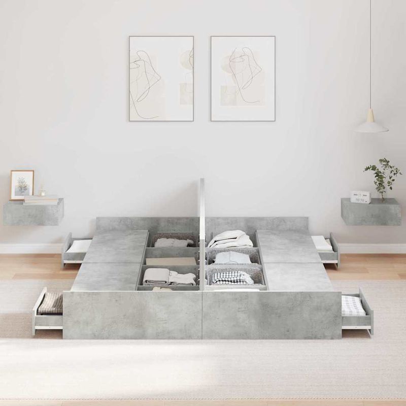 Casa si Gradina - Mobilier - Paturi si accesorii - Paturi - Cadru de pat cu depozitare Gri beton 140 x 190 cm Melamina - Infinity.ro