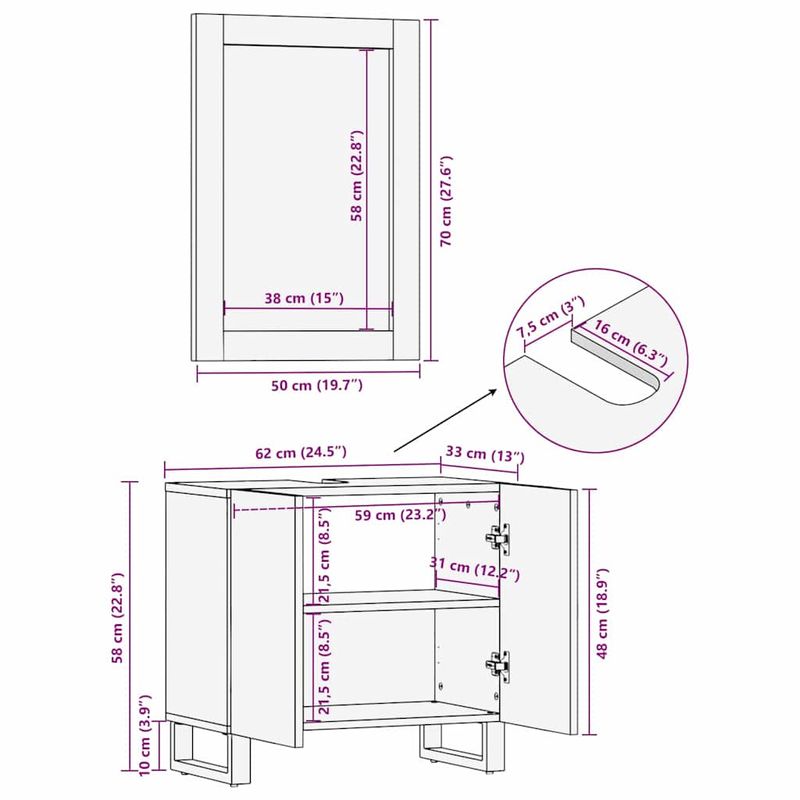 Casa si Gradina - Mobilier - Seturi de mobilier - Seturi baie - Set de mobilier pentru baie cu raft cu depozitare cu usa cu oglinda 2 pcs Maro Standard - Infinity.ro
