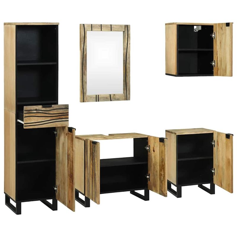 Casa si Gradina - Mobilier - Seturi de mobilier - Seturi baie - Set de mobilier pentru baie cu sertar cu raft cu depozitare cu usa cu oglinda 5 pcs Maro Mediu - Infinity.ro
