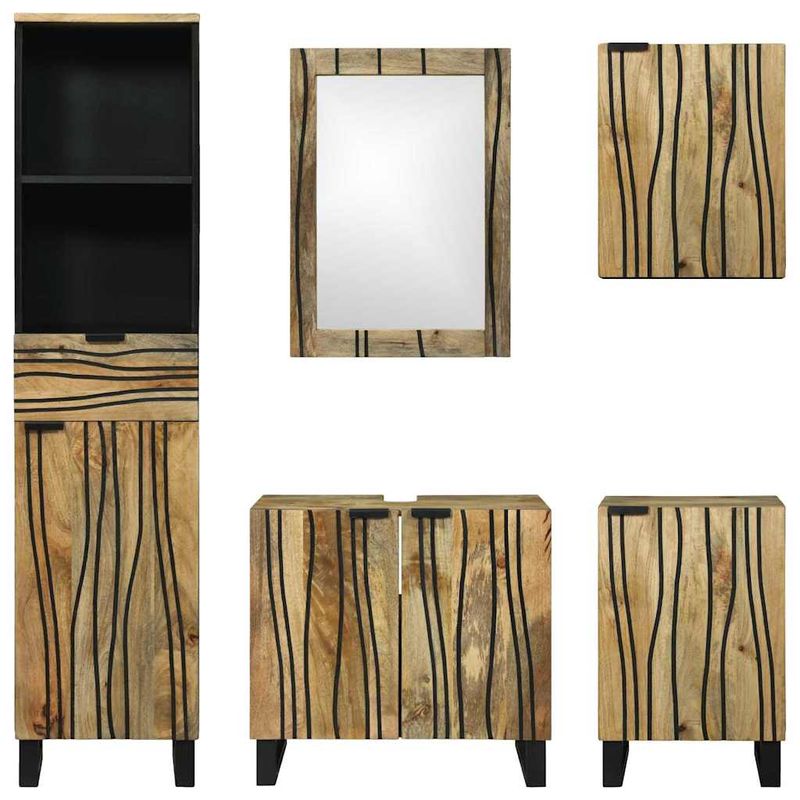 Casa si Gradina - Mobilier - Seturi de mobilier - Seturi baie - Set de mobilier pentru baie cu sertar cu raft cu depozitare cu usa cu oglinda 5 pcs Maro Mediu - Infinity.ro