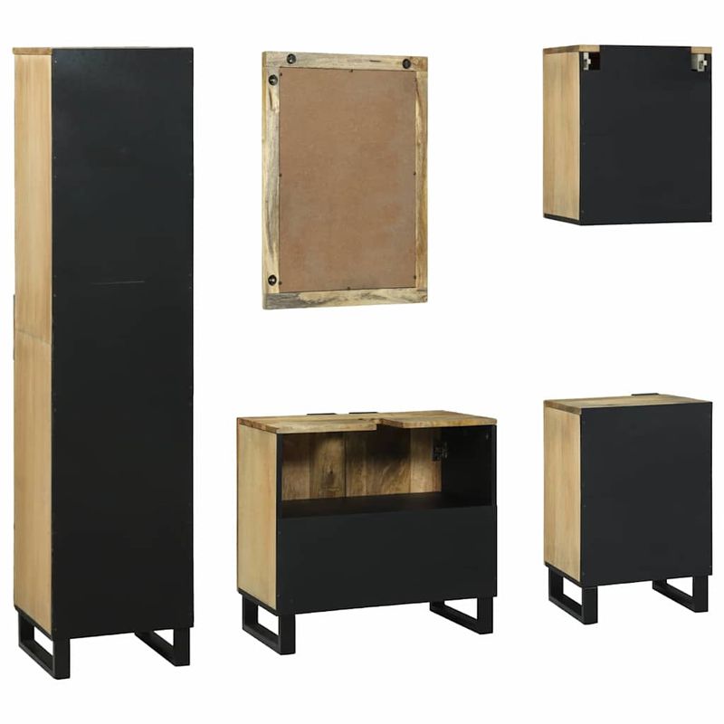 Casa si Gradina - Mobilier - Seturi de mobilier - Seturi baie - Set de mobilier pentru baie cu sertar cu raft cu depozitare cu usa cu oglinda 5 pcs Maro Mediu - Infinity.ro