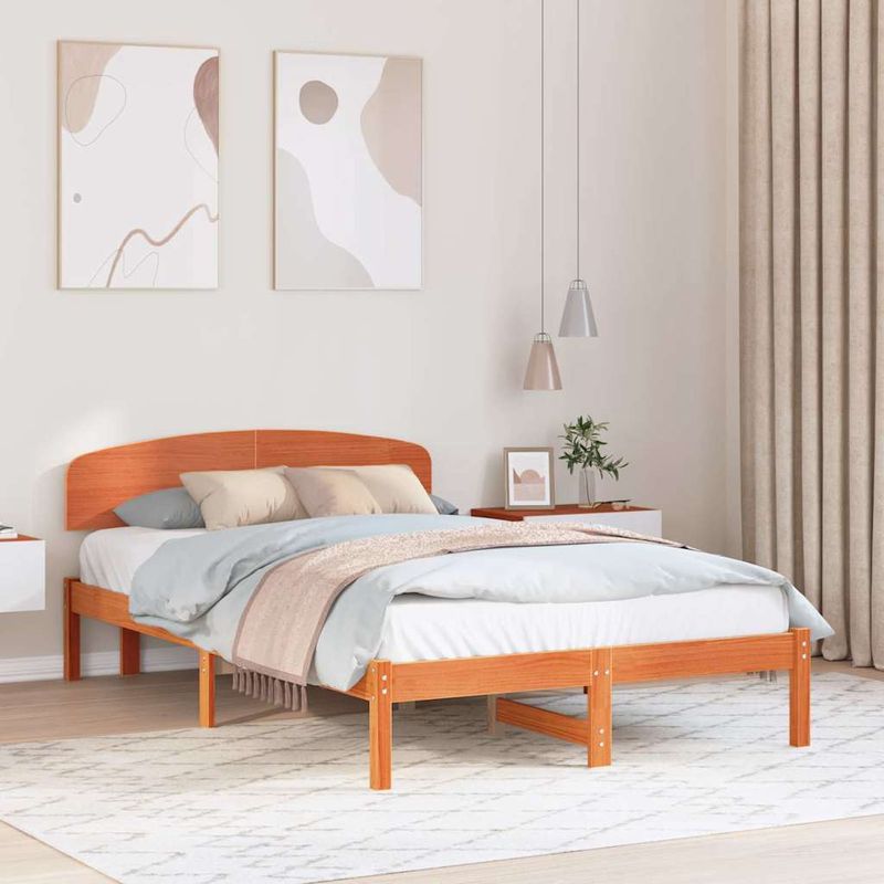 Casa si Gradina - Mobilier - Paturi si accesorii - Paturi - Cadru de Pat cu Tablie Maro Cerat 120x200 cm Lemn Masiv Pin - Infinity.ro