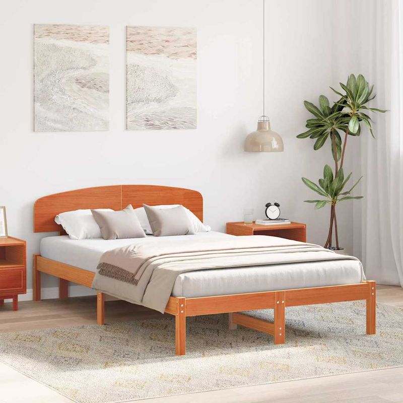 Casa si Gradina - Mobilier - Paturi si accesorii - Paturi - Cadru de Pat cu Tablie Maro Cerat 120x200 cm Lemn Masiv Pin - Infinity.ro