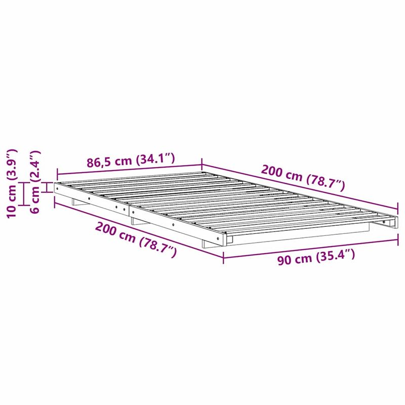 Casa si Gradina - Mobilier - Paturi si accesorii - Paturi - Cadru de pat de podea Alb 90 x 200 cm Lemn masiv de pin - Infinity.ro