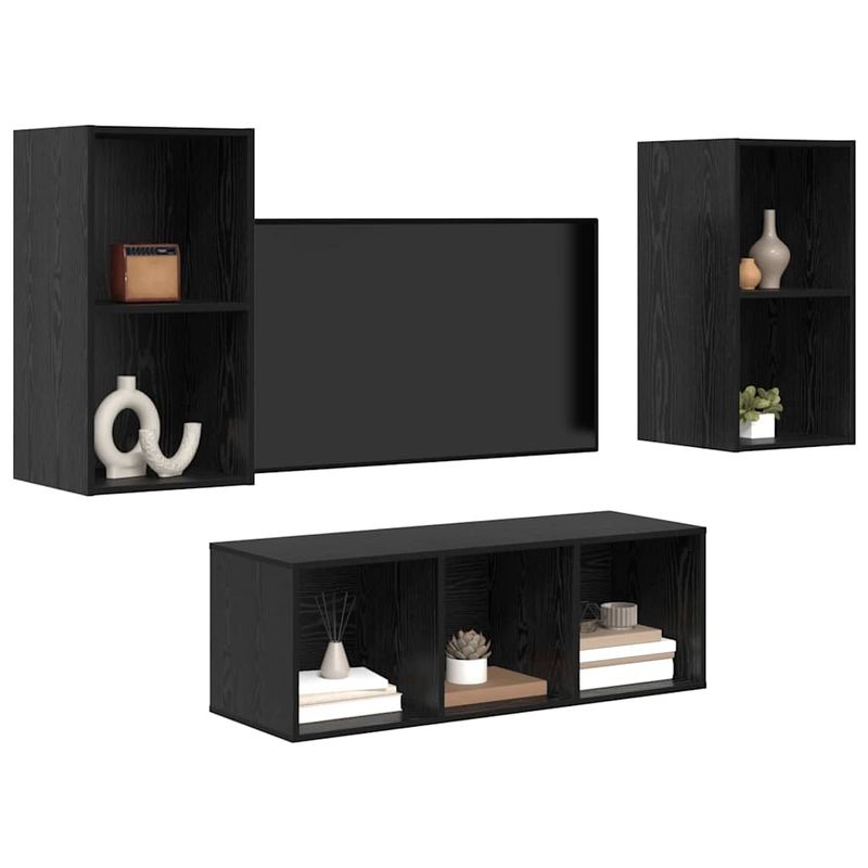 Casa si Gradina - Mobilier - Seturi de mobilier - Seturi living - Set dulap TV 3 pcs Stejar negru 37 x 37 x 107 cm Lemn compozit - Infinity.ro