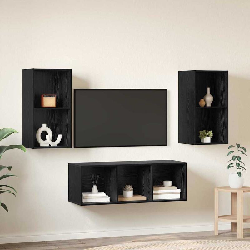 Casa si Gradina - Mobilier - Seturi de mobilier - Seturi living - Set dulap TV 3 pcs Stejar negru 37 x 37 x 107 cm Lemn compozit - Infinity.ro