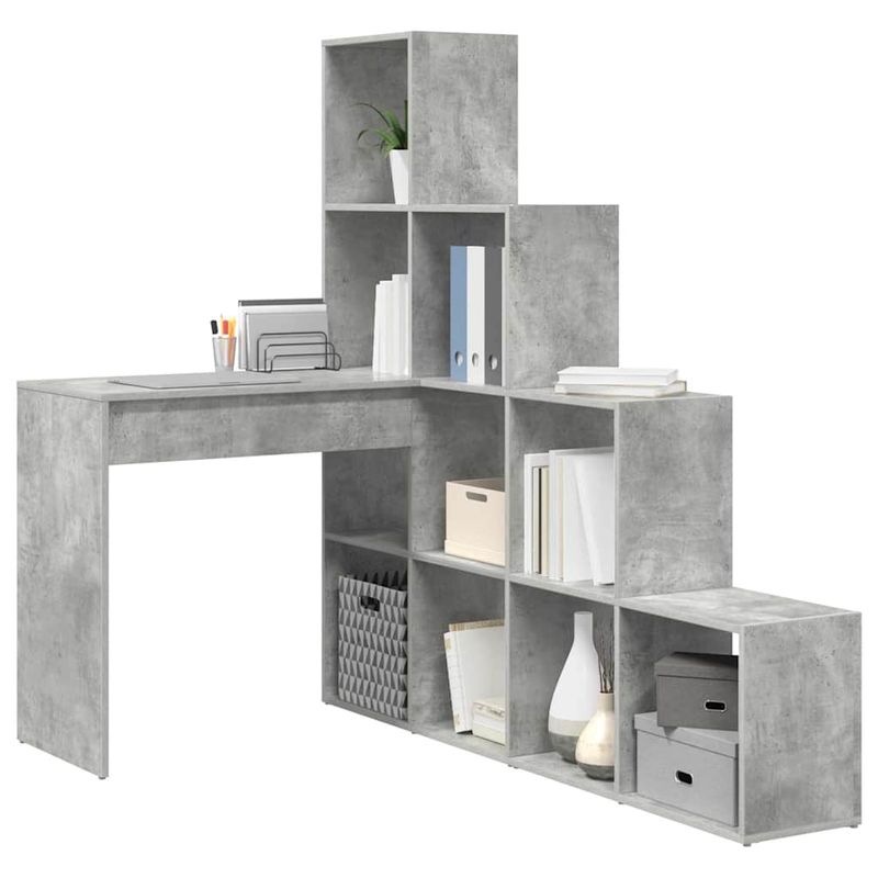 Casa si Gradina - Mobilier - Mese si birouri - Birouri - Birou de colt cu raft cu depozitare Gri beton 101.5 x 149.5 x 149.5 cm - Infinity.ro