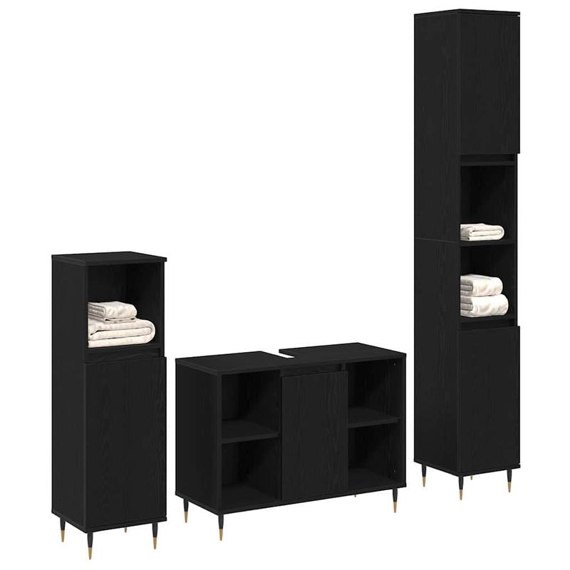 Casa si Gradina - Mobilier - Seturi de mobilier - Seturi baie - Set mobila baie  3 piese Stejar negru Lemn stratificat - Infinity.ro