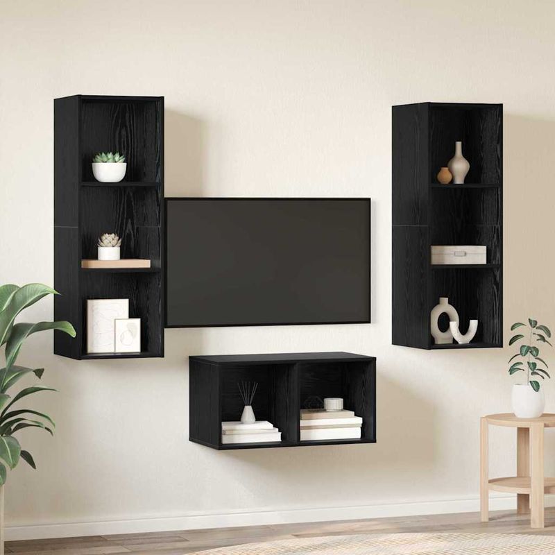 Casa si Gradina - Mobilier - Seturi de mobilier - Seturi living - Set dulap TV Stejar negru 37 x 37 x 107 cm Lemn compozit - Infinity.ro
