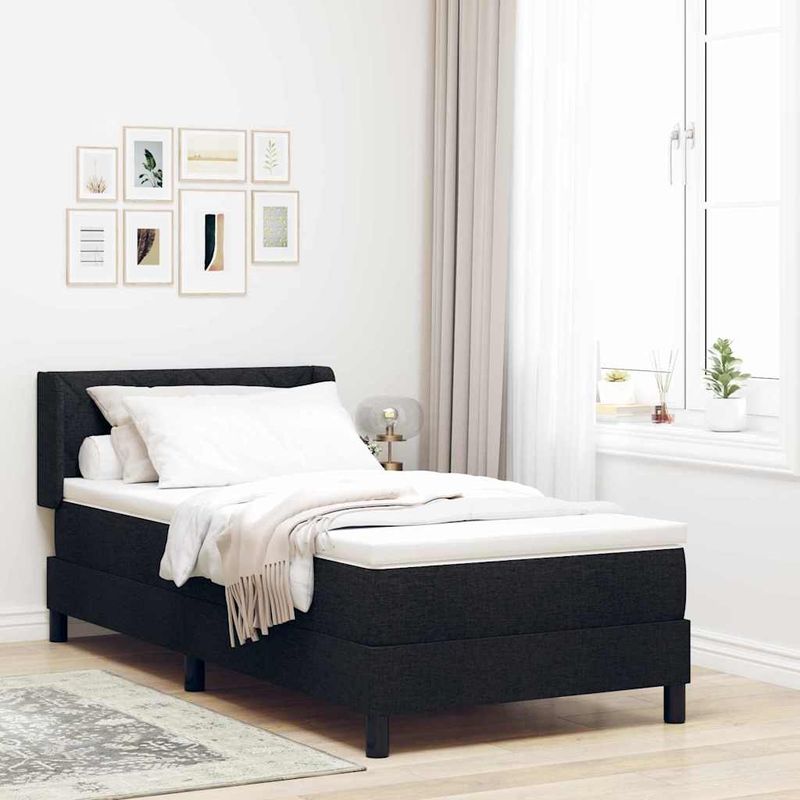 Casa si Gradina - Mobilier - Paturi si accesorii - Paturi - Pat cu arcuri cu headboard Negru 90 x 190 cm Tesatura si Spuma - Infinity.ro