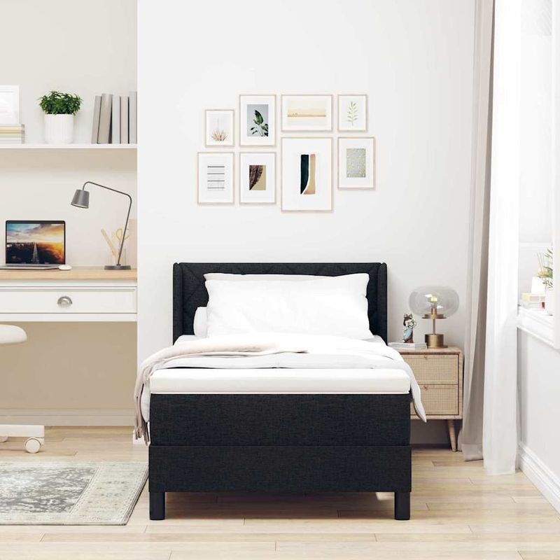Casa si Gradina - Mobilier - Paturi si accesorii - Paturi - Pat cu arcuri cu headboard Negru 90 x 190 cm Tesatura si Spuma - Infinity.ro