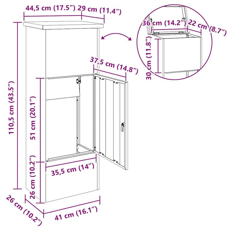 Casa si Gradina - Constructii - Depozitare, transport si protectie - Cutii postale - Cutie pentru colet Negru 44.5 x 29 x 110.5 cm Otel inoxidabil - Infinity.ro