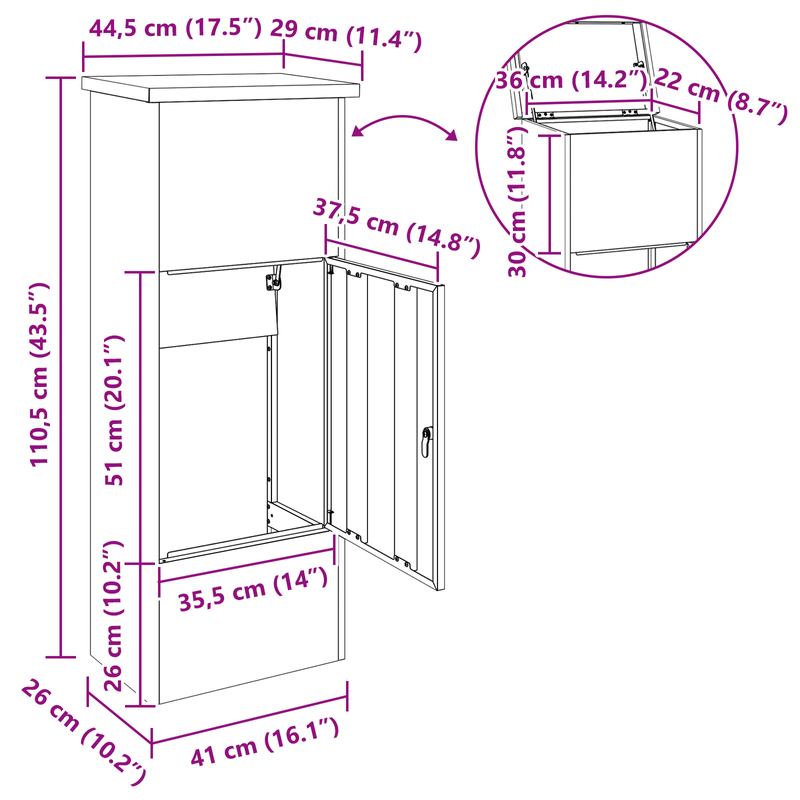 Casa si Gradina - Constructii - Depozitare, transport si protectie - Cutii postale - Cutie pentru colet Negru 44.5 x 29 x 110.5 cm Otel inoxidabil - Infinity.ro
