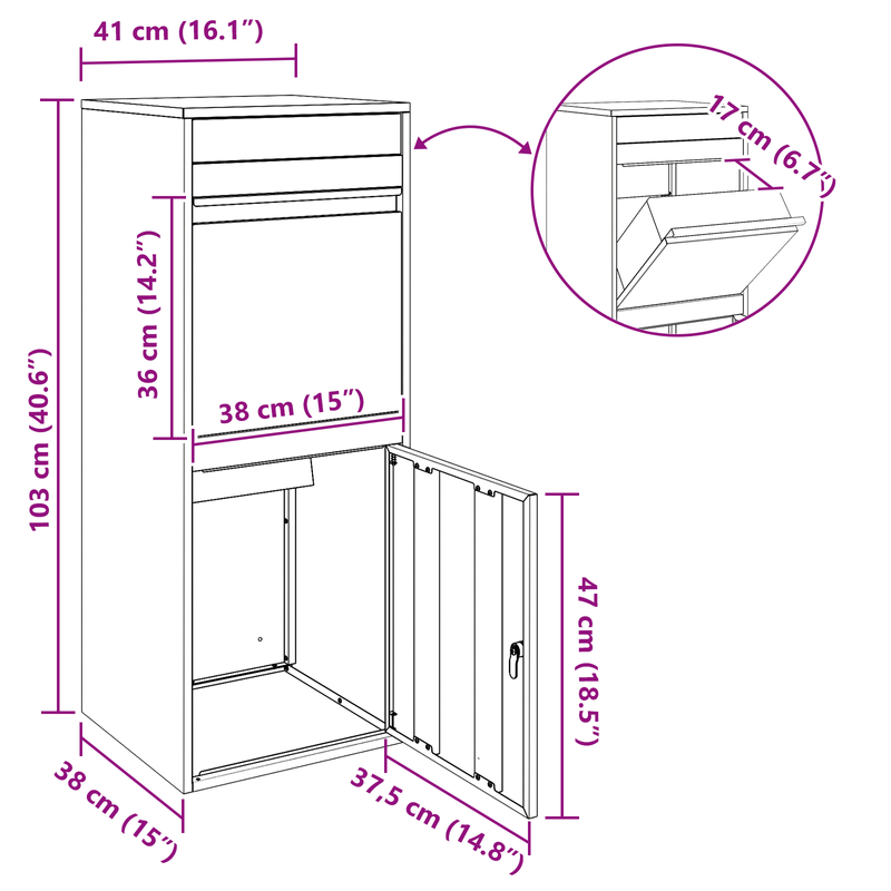 Casa si Gradina - Constructii - Depozitare, transport si protectie - Cutii postale - Cutie pentru colet Negru 41 x 38 x 103 cm Otel - Infinity.ro