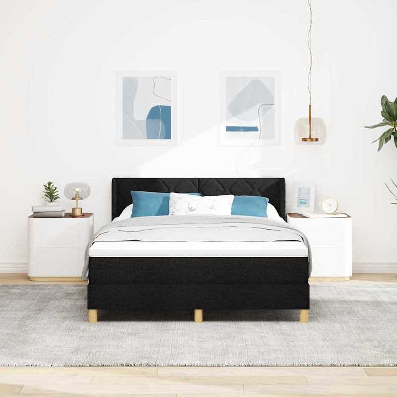 Casa si Gradina - Mobilier - Paturi si accesorii - Paturi - Pat cu arcuri Negru si Alb si Negru 160 x 200 cm tesatura - Infinity.ro