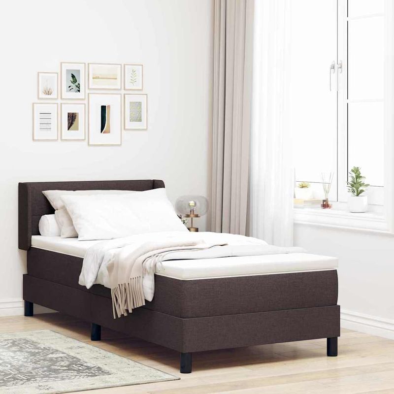 Casa si Gradina - Mobilier - Paturi si accesorii - Paturi - Pat cu arcuri Maro inchis 90 x 200 cm Tesatura si Spuma - Infinity.ro