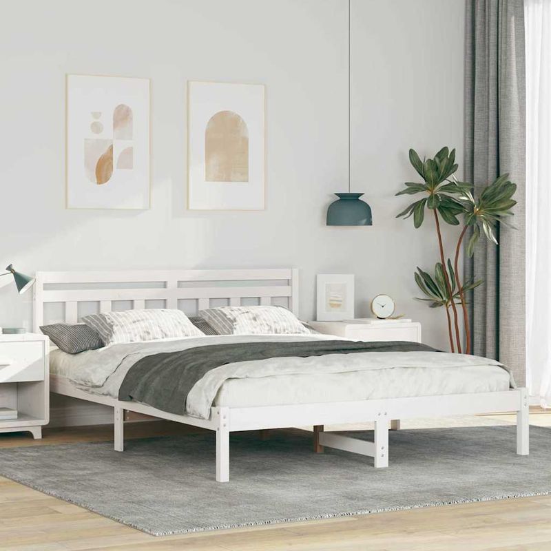 Casa si Gradina - Mobilier - Paturi si accesorii - Paturi - Cadru de pat cu headboard Alb 160 x 200 cm Lemn masiv de pin - Infinity.ro