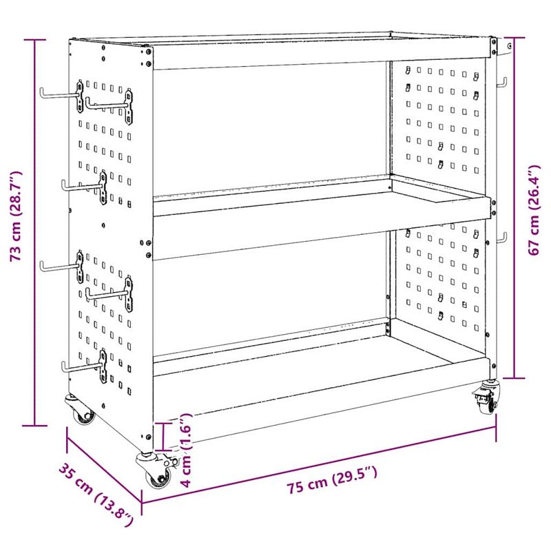 Casa si Gradina - Constructii - Depozitare, transport si protectie - Organizatoare si cutii scule - Carucior pentru unelte cu raft cu roata Negru 75 x 35 x 73 cm Metal - Infinity.ro