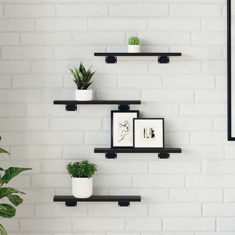 Casa si Gradina - Mobilier - Biblioteci si rafturi - Rafturi - Set de 4 placi de raft , Stejar Negru, 40x10x1.5 cm, din lemn prelucrat. - Infinity.ro