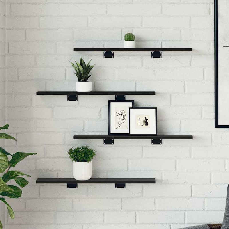 Casa si Gradina - Mobilier - Biblioteci si rafturi - Rafturi - Rafturi bookshelf - set de 4 din lemn de stejar negru, 60x10x1.5 cm - realizate din lemn prelucrat - Infinity.ro