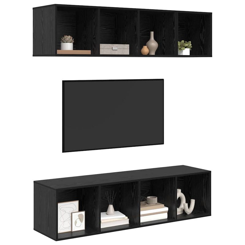 Casa si Gradina - Mobilier - Seturi de mobilier - Seturi living - Set dulap TV cu raft cu depozitare 3 pcs Stejar negru Lemn compozit - Infinity.ro