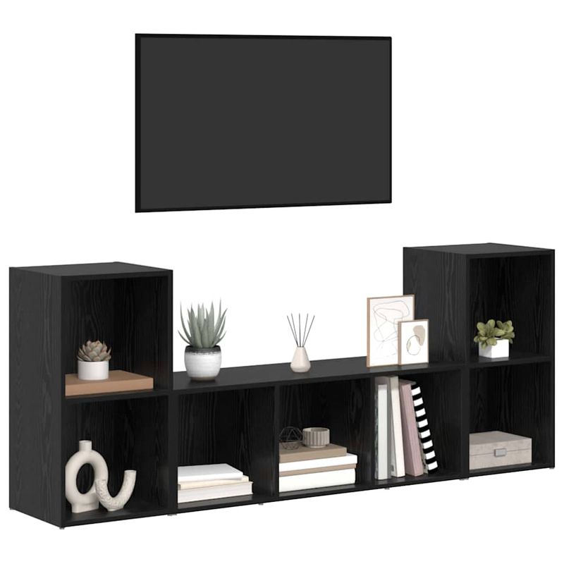 Casa si Gradina - Mobilier - Seturi de mobilier - Seturi living - Set dulap TV 3 pcs Negru 107 x 35 x 37 cm Lemn compozit - Infinity.ro
