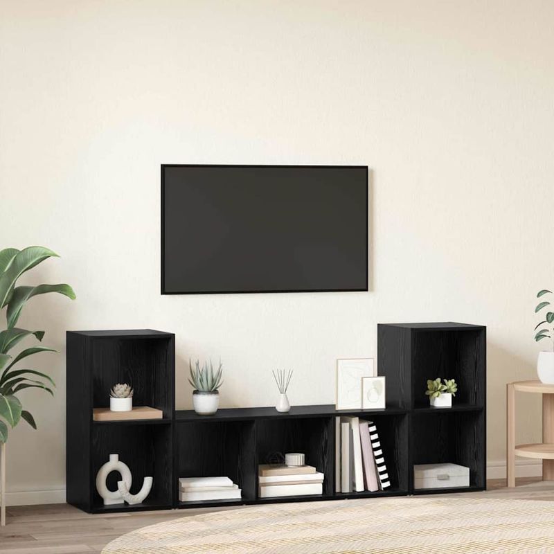Casa si Gradina - Mobilier - Seturi de mobilier - Seturi living - Set dulap TV 3 pcs Negru 107 x 35 x 37 cm Lemn compozit - Infinity.ro