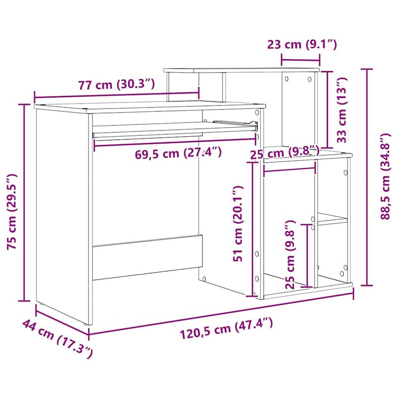 Casa si Gradina - Mobilier - Mese si birouri - Birouri - birou cu depozitare stejar artistic 120.5x44x88.5 cm lemn prelucrat - Infinity.ro