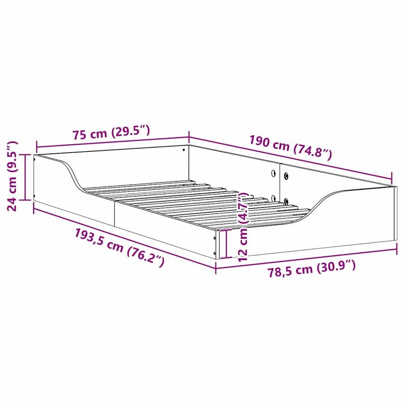 Casa si Gradina - Mobilier - Paturi si accesorii - Paturi - Cadru de pat de podea Maro ceruit 75 x 190 cm - Infinity.ro