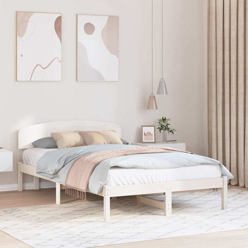 Casa si Gradina - Mobilier - Paturi si accesorii - Paturi - Cadru de Pat cu Tablie Alb 135x190 cm Lemn Masiv de Pin - Infinity.ro