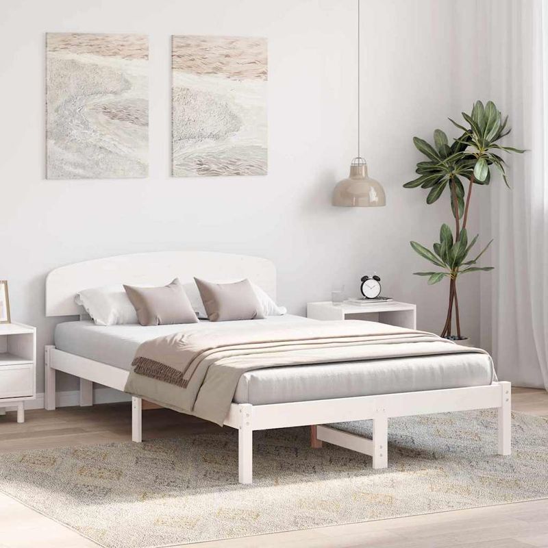 Casa si Gradina - Mobilier - Paturi si accesorii - Paturi - Cadru de Pat cu Tablie Alb 135x190 cm Lemn Masiv de Pin - Infinity.ro