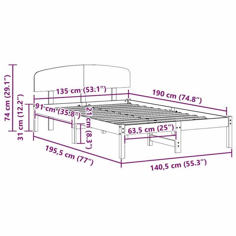 Casa si Gradina - Mobilier - Paturi si accesorii - Paturi - Cadru de Pat cu Tablie Alb 135x190 cm Lemn Masiv de Pin - Infinity.ro