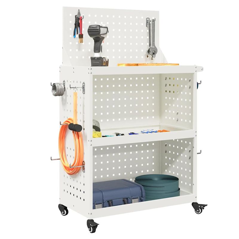 Casa si Gradina - Constructii - Depozitare, transport si protectie - Organizatoare si cutii scule - Carucior pentru unelte cu raft cu roata cu depozitare Manual Alb 65 x 35 x 111 cm Metal - Infinity.ro