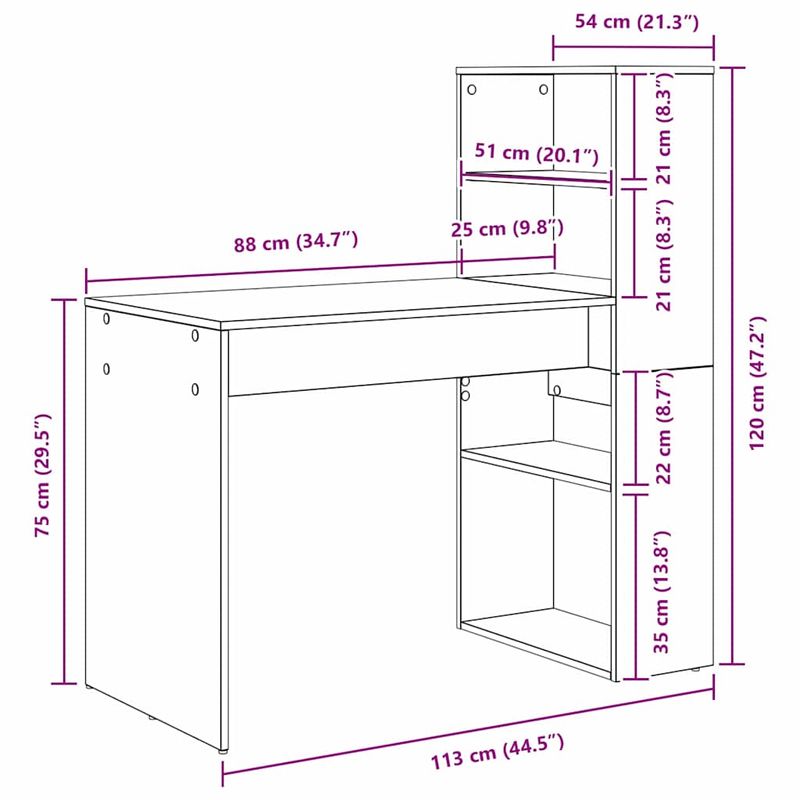 Casa si Gradina - Mobilier - Mese si birouri - Birouri - Birou cu stocare, Stejar artizanal 113x54x120 cm, Lemn aglomerat - Infinity.ro