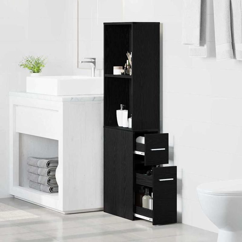 Casa si Gradina - Mobilier - Dulapuri si sifoniere - Dulapuri - Dulap Ingust pentru Baie Stejar negru 22 x 41 x 135 cm PAL - Infinity.ro