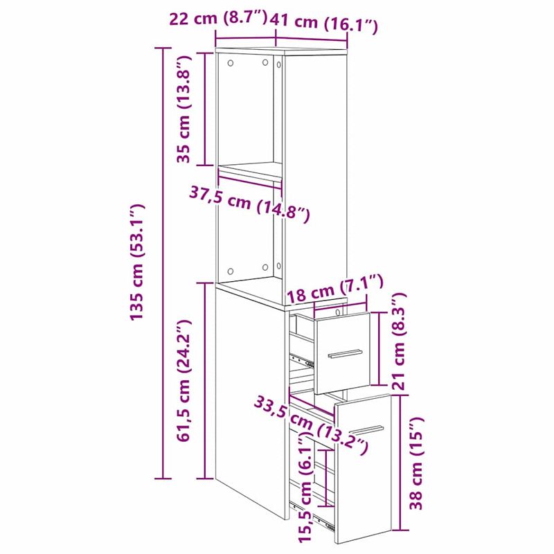 Casa si Gradina - Mobilier - Dulapuri si sifoniere - Dulapuri - Dulap Ingust pentru Baie Stejar negru 22 x 41 x 135 cm PAL - Infinity.ro