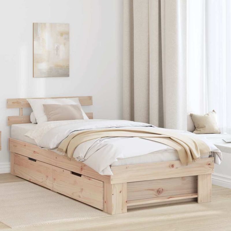 Casa si Gradina - Mobilier - Paturi si accesorii - Paturi - Cadru de pat cu sertar cu headboard cu depozitare Maro 90 x 200 cm Lemn de brad - Infinity.ro