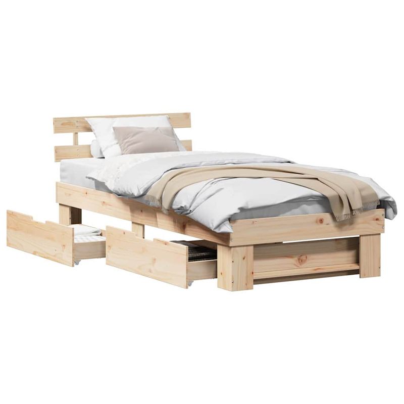 Casa si Gradina - Mobilier - Paturi si accesorii - Paturi - Cadru de pat cu sertar cu headboard cu depozitare Maro 90 x 200 cm Lemn de brad - Infinity.ro