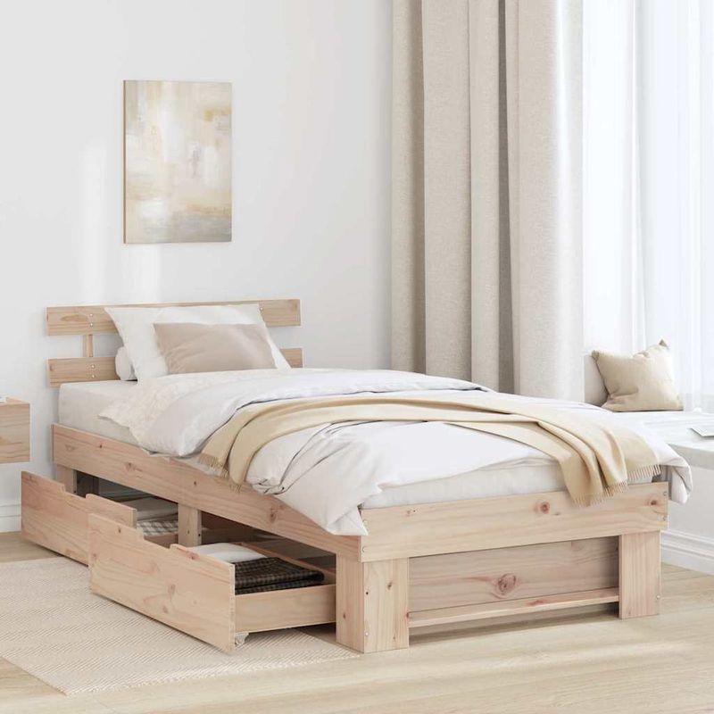 Casa si Gradina - Mobilier - Paturi si accesorii - Paturi - Cadru de pat cu sertar cu headboard cu depozitare Maro 90 x 200 cm Lemn de brad - Infinity.ro
