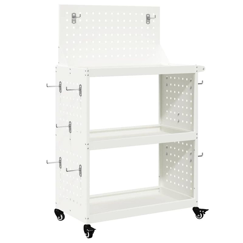Casa si Gradina - Constructii - Depozitare, transport si protectie - Organizatoare si cutii scule - Carucior pentru unelte cu raft cu roata cu depozitare Manual Alb 65 x 35 x 111 cm Metal - Infinity.ro