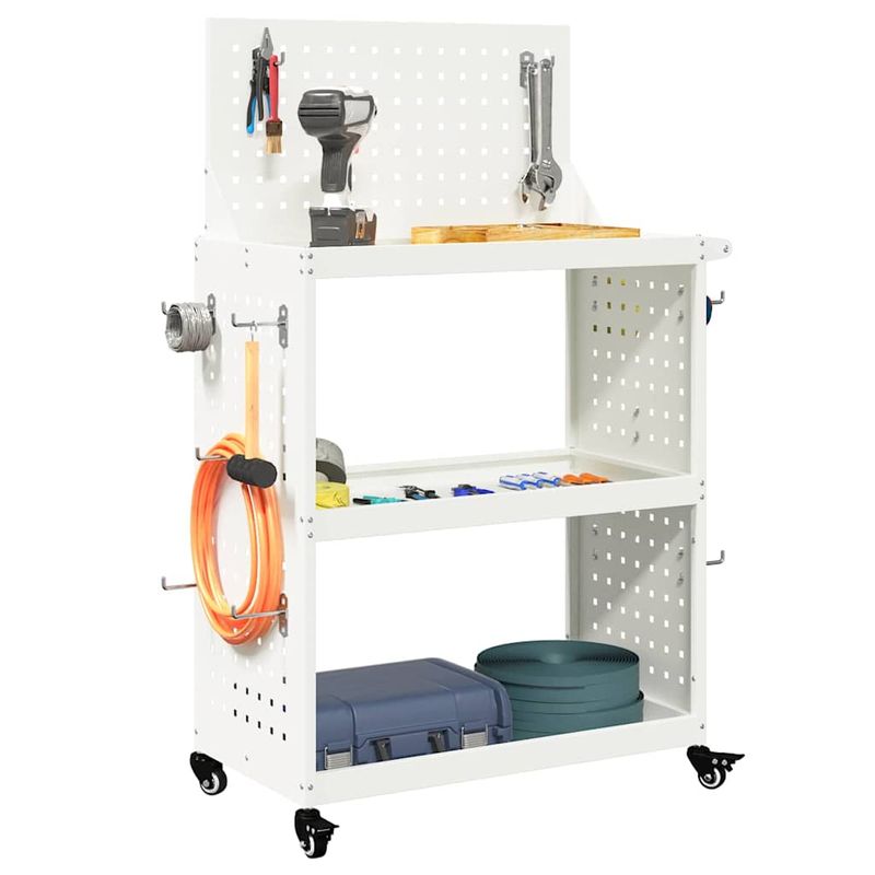 Casa si Gradina - Constructii - Depozitare, transport si protectie - Organizatoare si cutii scule - Carucior pentru unelte cu raft cu roata cu depozitare Manual Alb 65 x 35 x 111 cm Metal - Infinity.ro