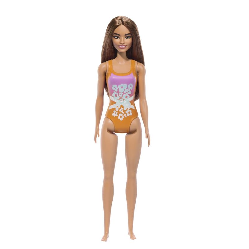 Jucarii, Copii si Bebe - Jucarii si jocuri - Papusi si accesorii - Papusi - Papusa barbie bruneta cu costum de baie inflorat - Infinity.ro